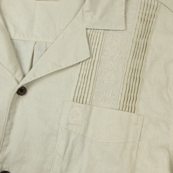 Dandy Del Mar Brisa Shirt Men's Large Linen Floral Embroidered Guayabera Camp - Picture 5 of 13